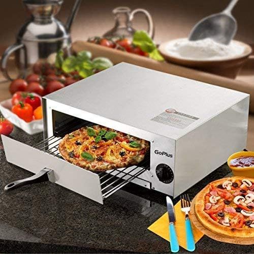  [아마존베스트]Goplus Stainless Steel Pizza Oven, Electric Pizza Maker Pizza Baker with Snack Pan, Snack Maker, Counter Top, Commercial & Kitchen Use (Silver)