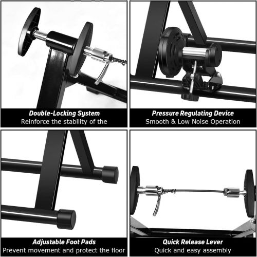  [아마존베스트]Goplus Bike Trainer Stand, Indoor Steel Exercise Bicycle Trainers with Fluid Flywheel, Quick Release & Double Locking System, Magnetic Bicycle Stationary Stand for 26’’ - 28’’ Whee