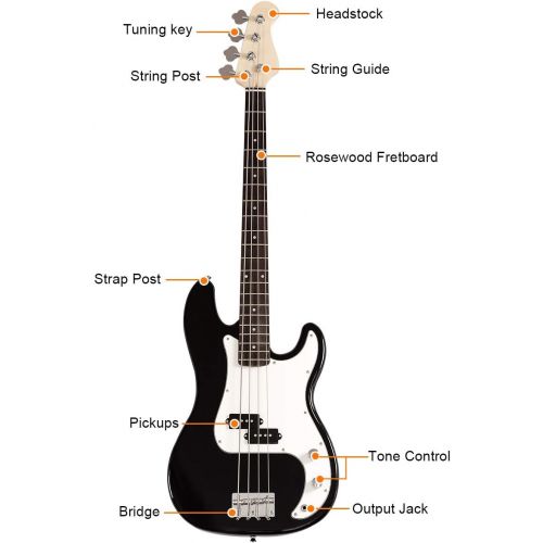  [아마존베스트]Goplus Electric Bass Guitar Full Size 4 String with Strap Guitar Bag Amp Cord (Black Bass 4 Straps)