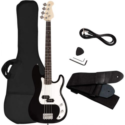  [아마존베스트]Goplus Electric Bass Guitar Full Size 4 String with Strap Guitar Bag Amp Cord (Black Bass 4 Straps)