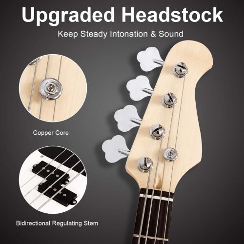  [아마존베스트]Goplus Electric Bass Guitar Full Size 4 String with Strap Guitar Bag Amp Cord (Black Bass 4 Straps)