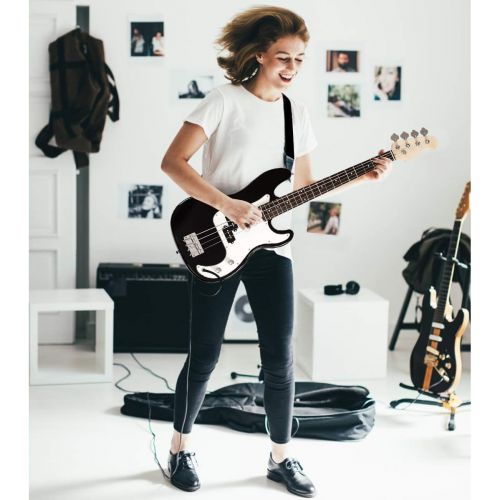  [아마존베스트]Goplus Electric Bass Guitar Full Size 4 String with Strap Guitar Bag Amp Cord (Black Bass 4 Straps)