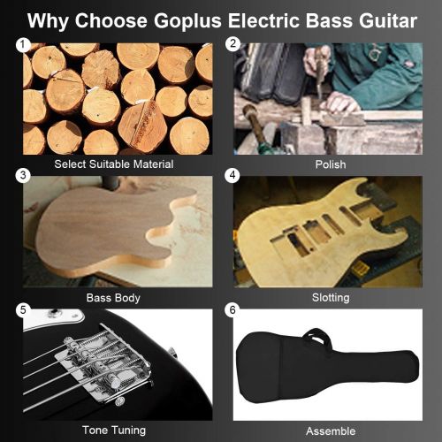  [아마존베스트]Goplus Electric Bass Guitar Full Size 4 String with Strap Guitar Bag Amp Cord (Black Bass 4 Straps)