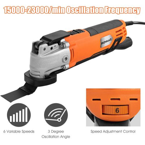  [아마존베스트]Goplus Oscillating Tool, 1.5A Oscillating Multi Tool with 3° Oscillation Angle, Variable Speeds and 14pcs Accessories for Cutting, Sanding, Trimming and Removing Flooring