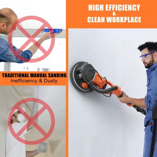  [아마존베스트]Goplus 750W Drywall Sander, Electric Foldable Sander Machine w/Dust-Free Automatic Vacuum System, 6 Variable Speed 800-1750 RPM, Double-Deck LED Lights, 12 Sanding Disks & Carrying