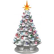 Goplus Pre Lit Hand Painted Ceramic Christmas Tree, Tabletop Xmas Decor, with 66 Multicolored Lights and Top Star, Forever Lighted Holiday Centerpiece(15in, Silver)