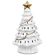 Goplus Pre Lit Hand Painted Ceramic Christmas Tree, Tabletop Xmas Decor with LED Lights and Top Star, Forever Lighted Holiday Centerpiece (White, 11 inches)