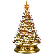 Goplus Pre Lit Hand Painted Ceramic Christmas Tree, Tabletop Xmas Decor, with 66 Multicolored Lights and Top Star, Forever Lighted Holiday Centerpiece (15in, Gold)