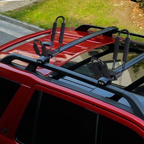  Goplus 2 Pairs Kayak Roof Rack, Universal Kayak Carrier J-Bar Rack with 4 Tie Down Straps, Canoe Boat SUP Surfboard Ski Board Rooftop Mount Rack on Car SUV and Truck Crossbar