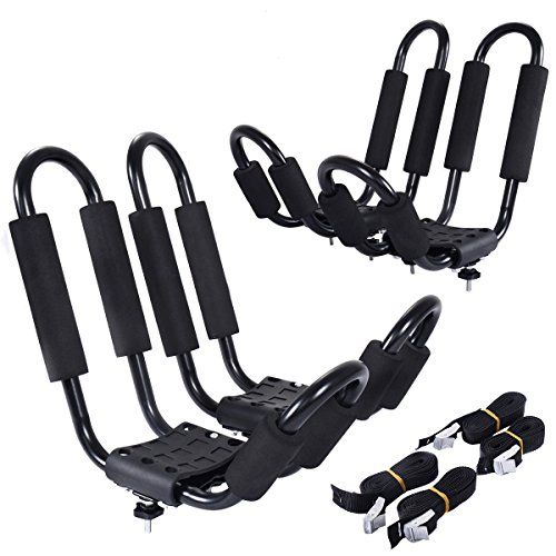  Goplus Kayak Carrier Universal 2 Pair J- Shape Rack Canoe Boat Surf Ski Roof Top Mounted on Car SUV Truck Van