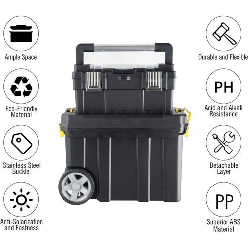  Goplus 2-in-1 Tool Box Portable Rolling Toolbox Storage Solution Multi-Purpose Plastic Organizer Set Mobile Workshop with Wheels