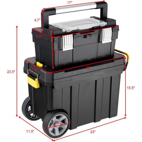  Goplus 2-in-1 Tool Box Portable Rolling Toolbox Storage Solution Multi-Purpose Plastic Organizer Set Mobile Workshop with Wheels