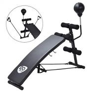 Goplus Adjustable Weight Bench Incline Workout Beach Curved Sit Up Bench Board W/Speed Ball and Pull Ropes