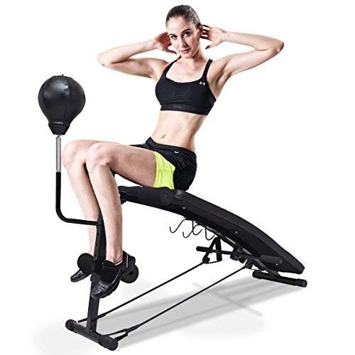  Goplus Adjustable Weight Bench Incline Workout Beach Curved Sit Up Bench Board WSpeed Ball and Pull Ropes