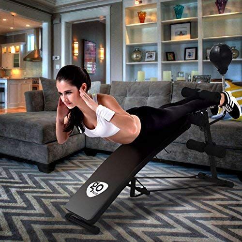  Goplus Adjustable Weight Bench Incline Workout Beach Curved Sit Up Bench Board WSpeed Ball and Pull Ropes