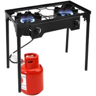 Goplus Outdoor Stove High Pressure Propane Burner Portable Gas Cooker Height Adjustable Legs Detachable Camping Cooking Stove w/Adjustable Regulator & Stand