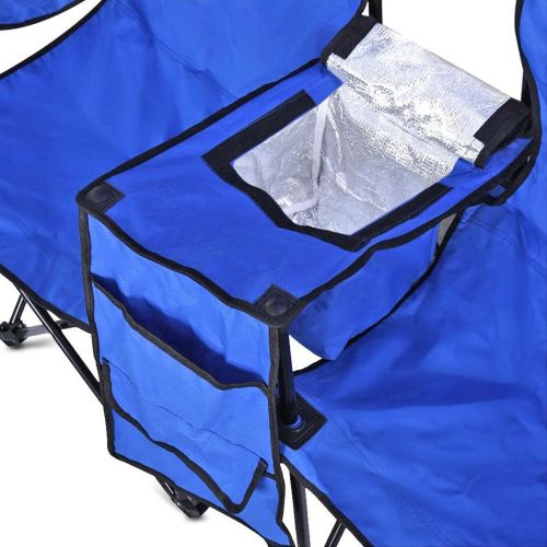  Goplus Blue Portable Folding Picnic Double Chair Umbrella Table Cooler Beach Camping Chair New