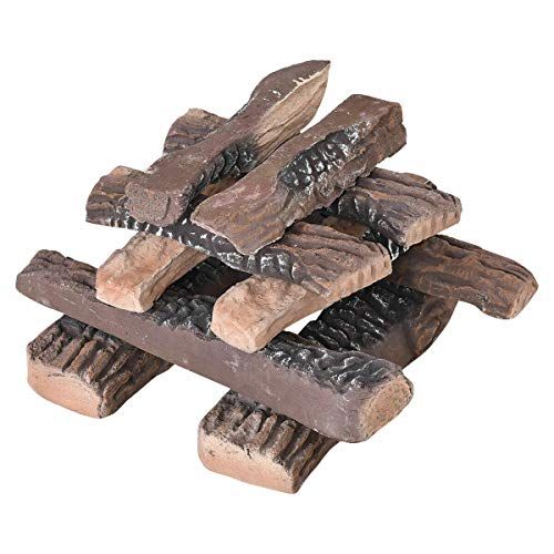  Goplus Ceramic Wood Gas Fireplace Log Set for Ventless, Propane, Gas, Gas Inserts, Vent-Free, Gel, Ethanol, Electric, Indoor, Outdoor Fireplaces and Fire Pits (10 PCS)