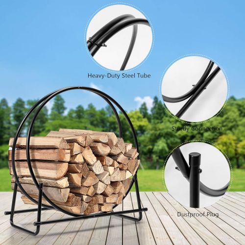  Goplus 30 Inch Firewood Log Hoop, Tubular Steel Log Holder, Heavy Duty Wood Storage Rack for Outdoor & Indoor, Fireplace Pit