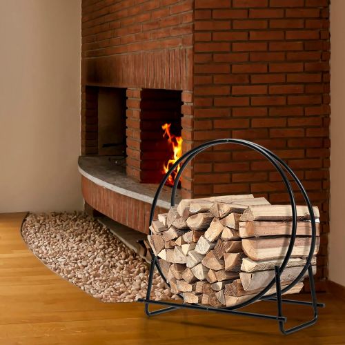  Goplus 30 Inch Firewood Log Hoop, Tubular Steel Log Holder, Heavy Duty Wood Storage Rack for Outdoor & Indoor, Fireplace Pit