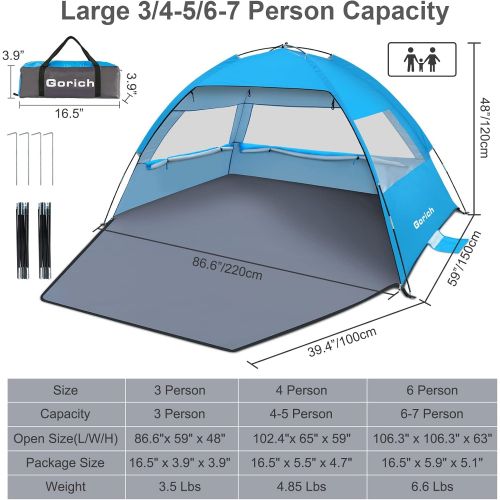  Gorich [2019 New Beach Tent, UV Sun Shelter Lightweight Beach Sun Shade Canopy Cabana Beach Tents Fit 3-4 Person