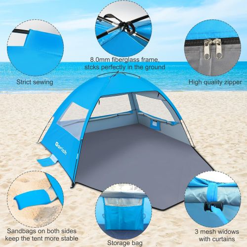  Gorich [2019 New Beach Tent, UV Sun Shelter Lightweight Beach Sun Shade Canopy Cabana Beach Tents Fit 3-4 Person