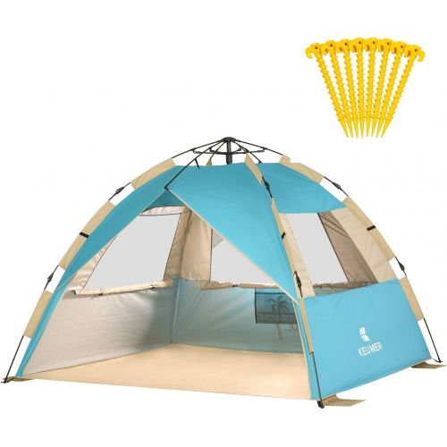  Gorich Easy Set Up Beach Tent with SPF UV 50+ Protection, Beach Sun Shelter Canopy Cabana for Family Trip, Protable 4 Person POP UP Beach Umbrella Beach Shade for Camping Sprots Fi