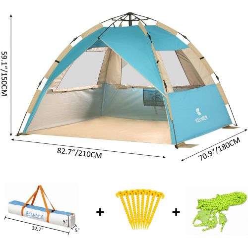  Gorich Easy Set Up Beach Tent with SPF UV 50+ Protection, Beach Sun Shelter Canopy Cabana for Family Trip, Protable 4 Person POP UP Beach Umbrella Beach Shade for Camping Sprots Fi