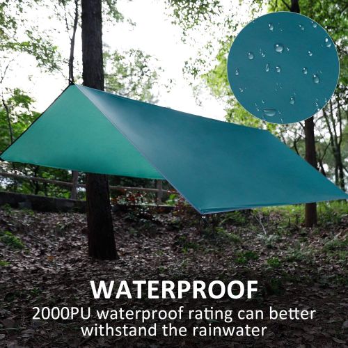  Gorich 10 X 10 Waterproof Camping Hammock Rain Fly Hammock Camping Tarp, Camping Gear and Accessories, Perfect Hammock Tent Rain Cover, Including Stakes, Ropes and Tensioners, Rips