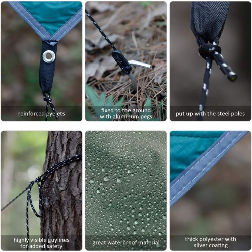  Gorich 10 X 10 Waterproof Camping Hammock Rain Fly Hammock Camping Tarp, Camping Gear and Accessories, Perfect Hammock Tent Rain Cover, Including Stakes, Ropes and Tensioners, Rips