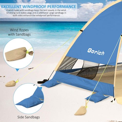  Gorich Large Pop Up Beach Tent Automatic Sun Shelter Cabana Easy Set Up Light Weight Camping Fishing Tents 4 Person Anti-UV Portable Sunshade for Family Adults