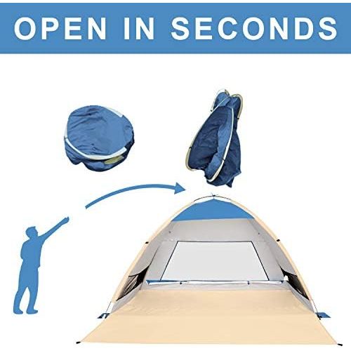  Gorich Large Pop Up Beach Tent Beach Umbrella Automatic Sun Shelter Cabana Easy Set Up Light Weight Camping Fishing Tents 4 Person Anti-UV Portable Sunshade for Family Adults