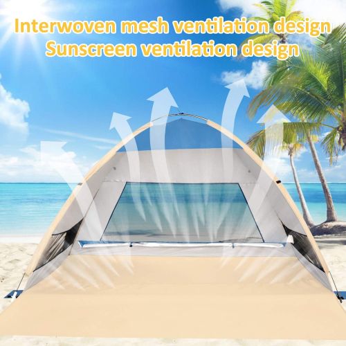  Gorich Large Pop Up Beach Tent Beach Umbrella Automatic Sun Shelter Cabana Easy Set Up Light Weight Camping Fishing Tents 4 Person Anti-UV Portable Sunshade for Family Adults