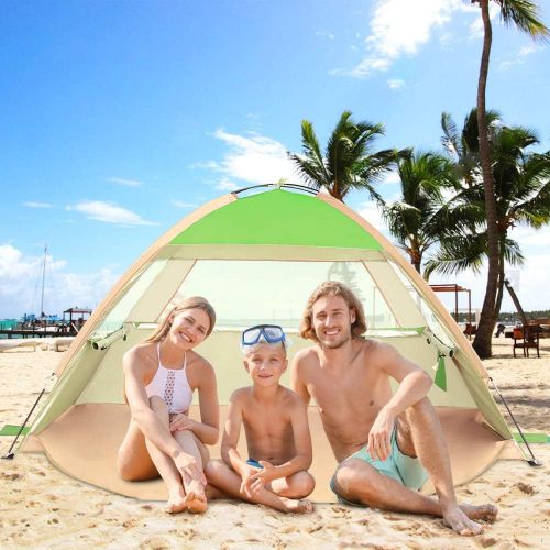  Gorich Beach Tent，UV Sun Shelter Lightweight Beach Sun Shade Canopy Cabana Beach Tents Fit 3-4 Person (Green, 3 Person)