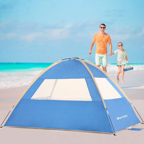  Gorich Beach Tent，UV Sun Shelter Lightweight Beach Sun Shade Canopy Cabana Beach Tents Fit 3-4 Person (Sapphire Blue, 3 Person)