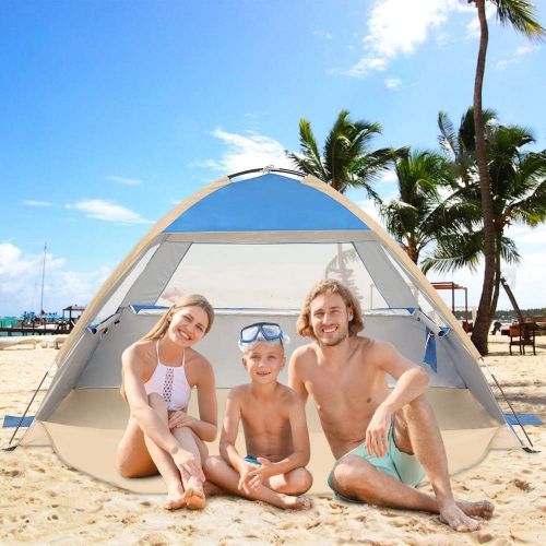  Gorich Beach Tent，UV Sun Shelter Lightweight Beach Sun Shade Canopy Cabana Beach Tents Fit 3-4 Person (Sapphire Blue, 3 Person)