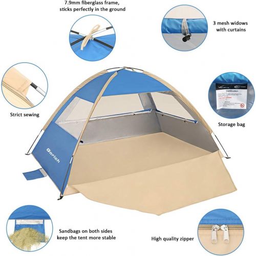  Gorich Beach Tent，UV Sun Shelter Lightweight Beach Sun Shade Canopy Cabana Beach Tents Fit 3-4 Person (Sapphire Blue, 3 Person)