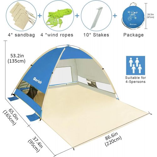  Gorich Large Pop Up Beach Tent Automatic Sun Shelter Cabana Easy Set Up Light Weight Camping Fishing Tents 4 Person Anti-UV Portable Sunshade for Family Adults