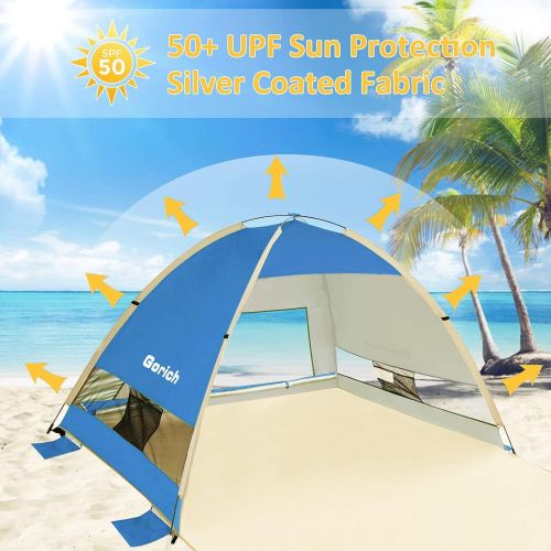  Gorich Large Pop Up Beach Tent Automatic Sun Shelter Cabana Easy Set Up Light Weight Camping Fishing Tents 4 Person Anti-UV Portable Sunshade for Family Adults