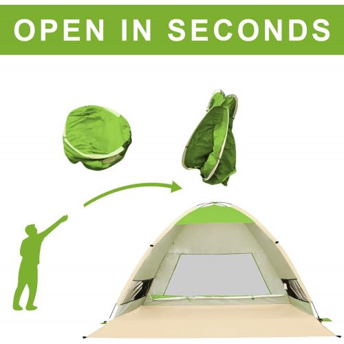  Gorich Large Pop Up Beach Tent Automatic Sun Shelter Cabana Easy Set Up Light Weight Camping Fishing Tents 4 Person Anti-UV Portable Sunshade for Family Adults