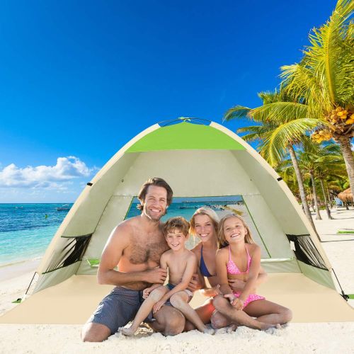  Gorich Large Pop Up Beach Tent Automatic Sun Shelter Cabana Easy Set Up Light Weight Camping Fishing Tents 4 Person Anti-UV Portable Sunshade for Family Adults