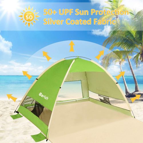  Gorich Large Pop Up Beach Tent Automatic Sun Shelter Cabana Easy Set Up Light Weight Camping Fishing Tents 4 Person Anti-UV Portable Sunshade for Family Adults