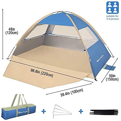  Gorich Beach Tent, UV Sun Shelter Lightweight Beach Sun Shade Canopy, Cabana Beach Tents for 3-4/4-5 Person