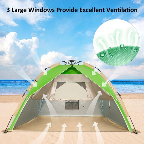  Gorich 2019 Upgraded Easy Set Up Beach Tent with SPF UV 50+ Protection, Beach Sun Shelter Canopy Cabana for Family Trip, Protable 4 Person POP UP Beach Umbrella Beach Shade for Cam