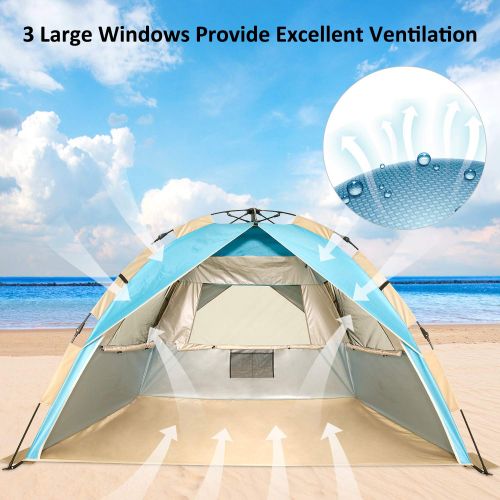  Gorich 2019 Upgraded Easy Set Up Beach Tent with SPF UV 50+ Protection, Beach Sun Shelter Canopy Cabana for Family Trip, Protable 4 Person POP UP Beach Umbrella Beach Shade for Cam