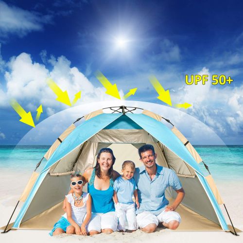  Gorich 2019 Upgraded Easy Set Up Beach Tent with SPF UV 50+ Protection, Beach Sun Shelter Canopy Cabana for Family Trip, Protable 4 Person POP UP Beach Umbrella Beach Shade for Cam