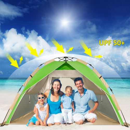  Gorich 2019 Upgraded Easy Set Up Beach Tent with SPF UV 50+ Protection, Beach Sun Shelter Canopy Cabana for Family Trip, Protable 4 Person POP UP Beach Umbrella Beach Shade for Cam