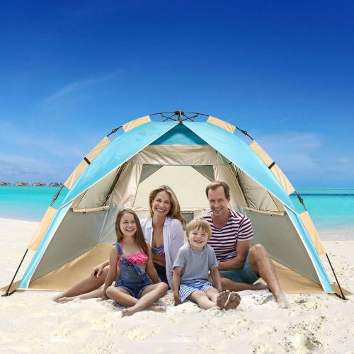  Gorich 2019 Upgraded Easy Set Up Beach Tent with SPF UV 50+ Protection, Beach Sun Shelter Canopy Cabana for Family Trip, Protable 4 Person POP UP Beach Umbrella Beach Shade for Cam