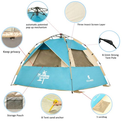  Gorich 2019 Upgraded Easy Set Up Beach Tent with SPF UV 50+ Protection, Beach Sun Shelter Canopy Cabana for Family Trip, Protable 4 Person POP UP Beach Umbrella Beach Shade for Cam