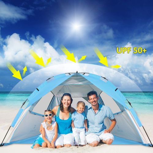  Gorich 2019 Upgraded Easy Set Up Beach Tent with SPF UV 50+ Protection, Beach Sun Shelter Canopy Cabana for Family Trip, Protable 4 Person POP UP Beach Umbrella Beach Shade for Cam